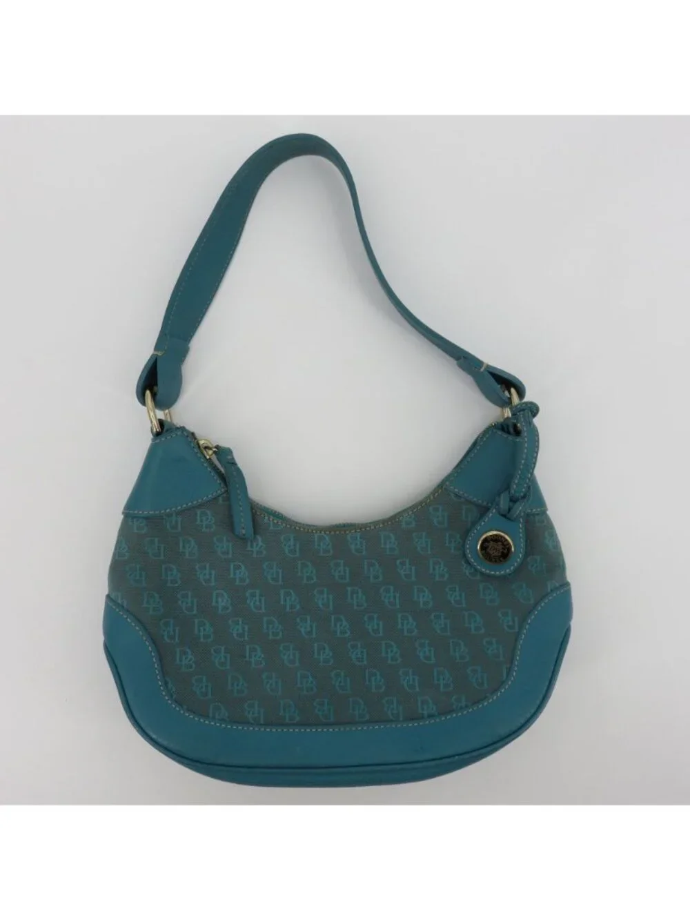 Dooney and Bourke Signature DB Logo Jacquard Hobo Shoulder Bag Blue Leather Y2K